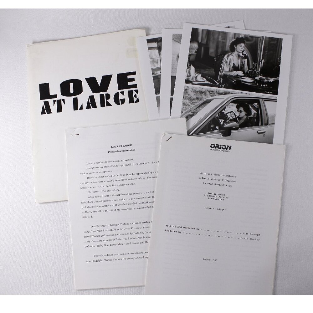 1990 Love at Large Movie press kit + 3 photo sheets + production information,